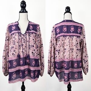 EUC Blue Boheme Pushkar Cotton Floral Blouse, Violet